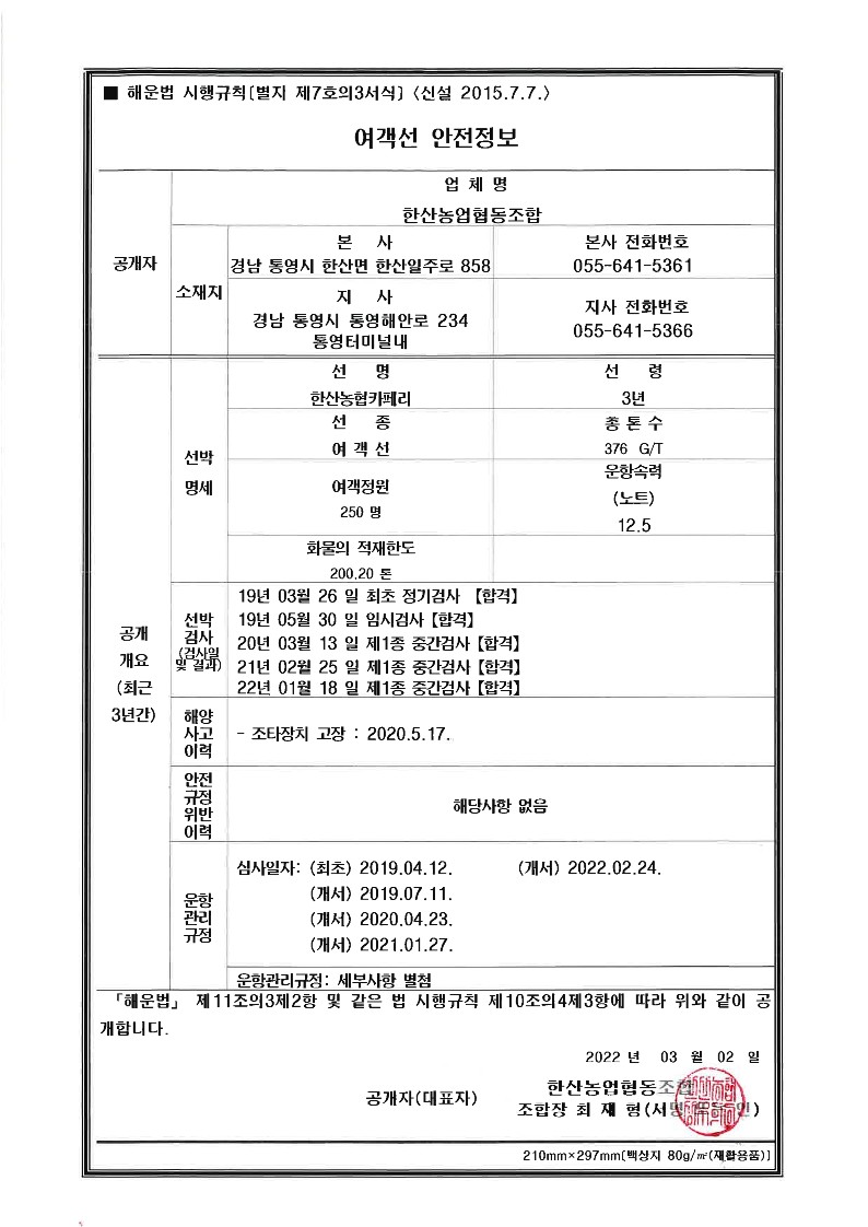 여객선 안전정보