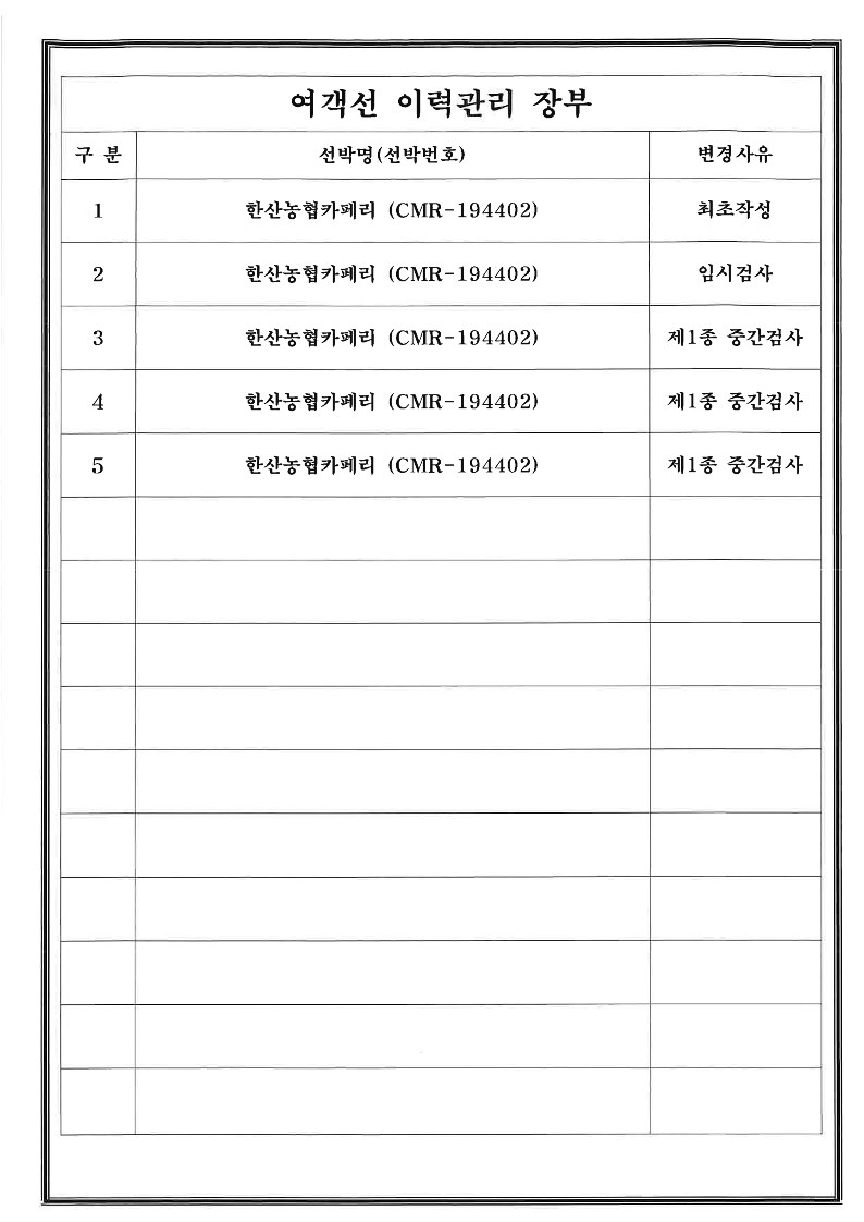 여객선 이력관리
