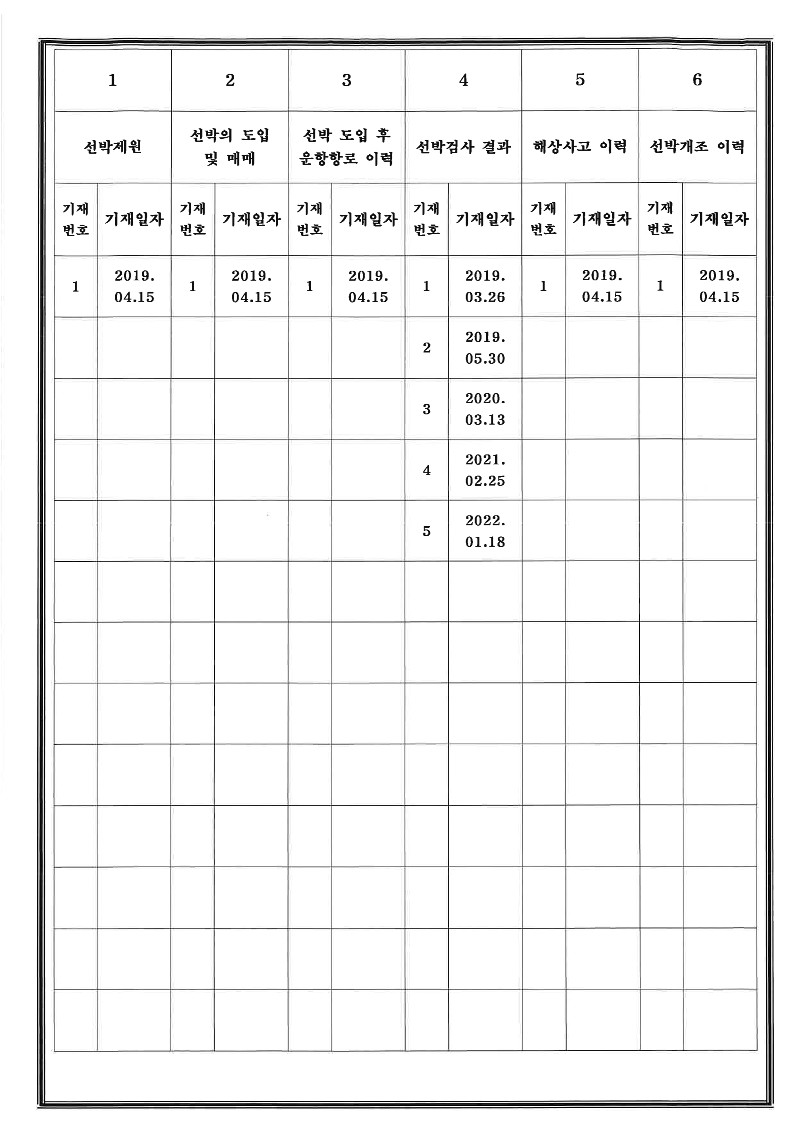 여객선 이력관리