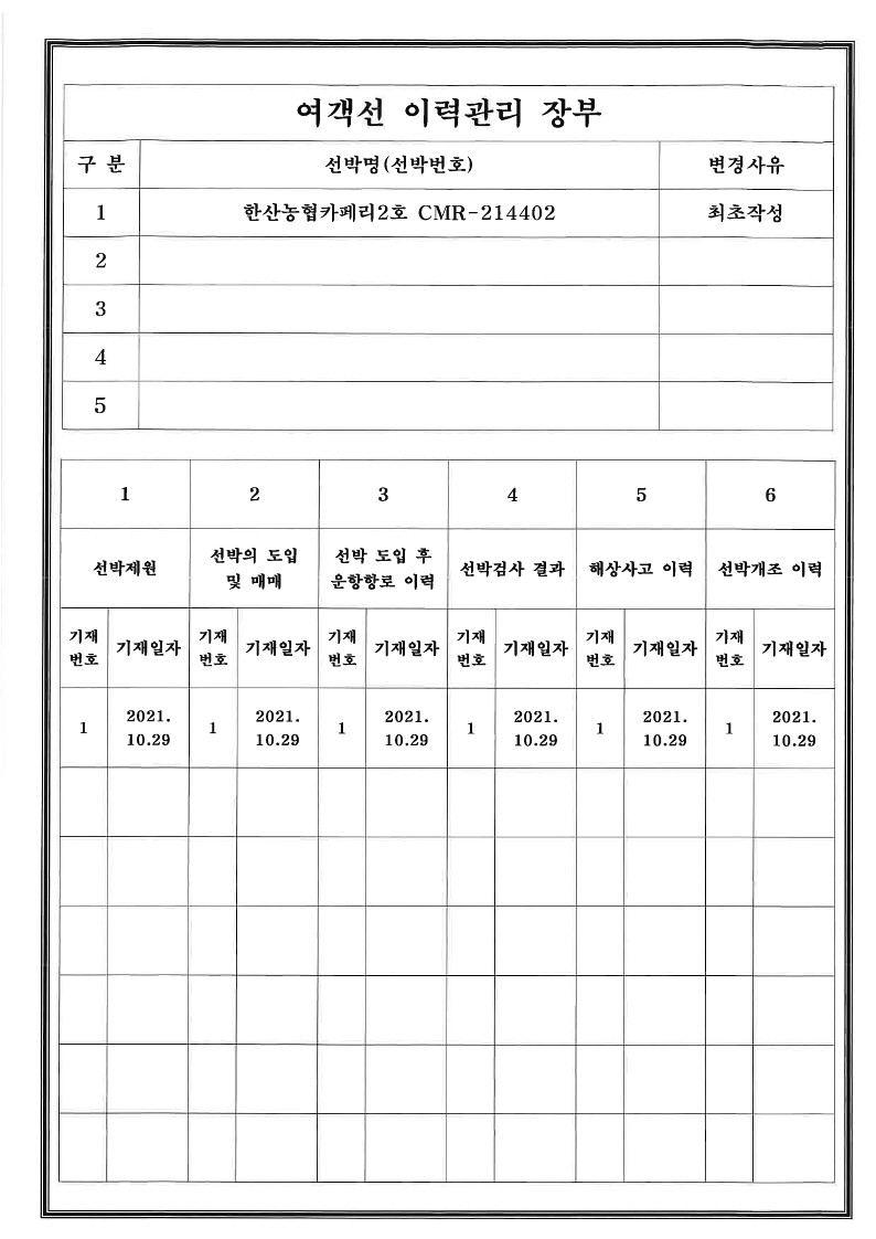 여객선 이력관리